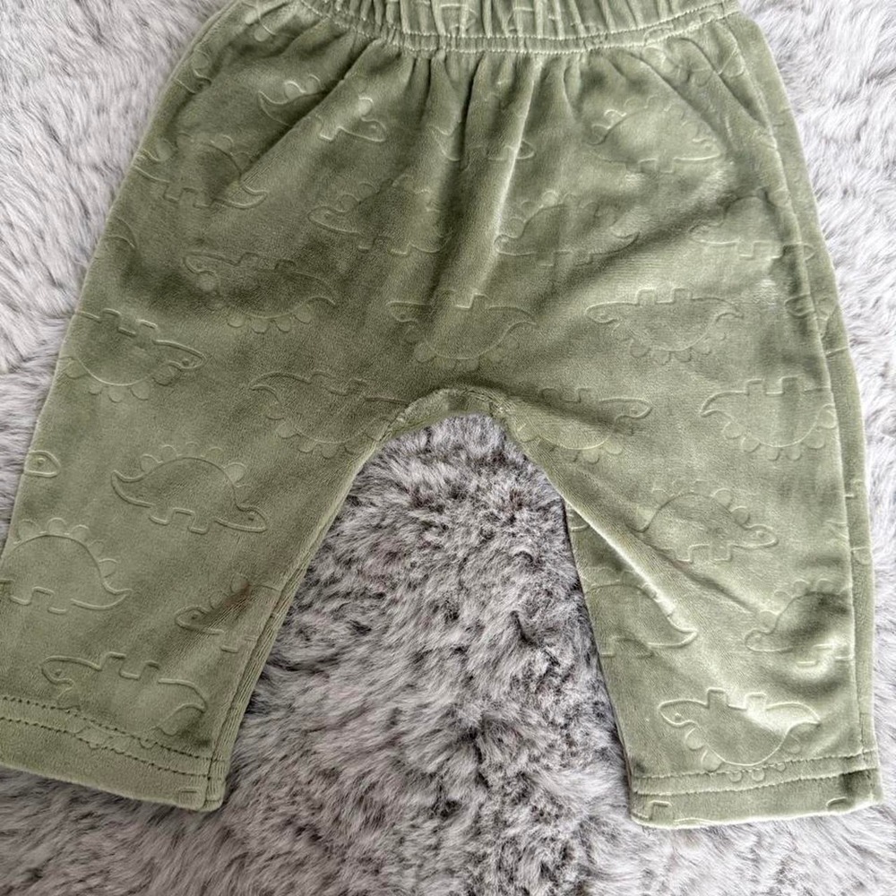 Green Dinosaur Print Polyester Baby Pants Sage 3-6 Months Cozy Bottoms